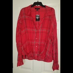 Plus Size Red Plaid Woven Shirt